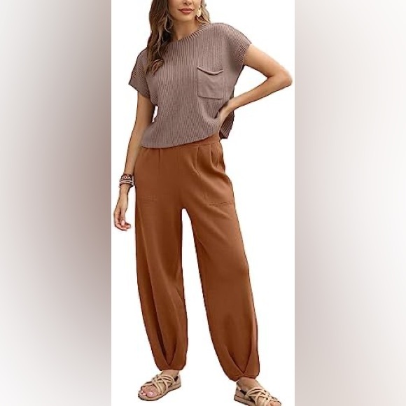 Boutique Pants - NEW Women's Brown Wide-Leg High Waist Knit Pants